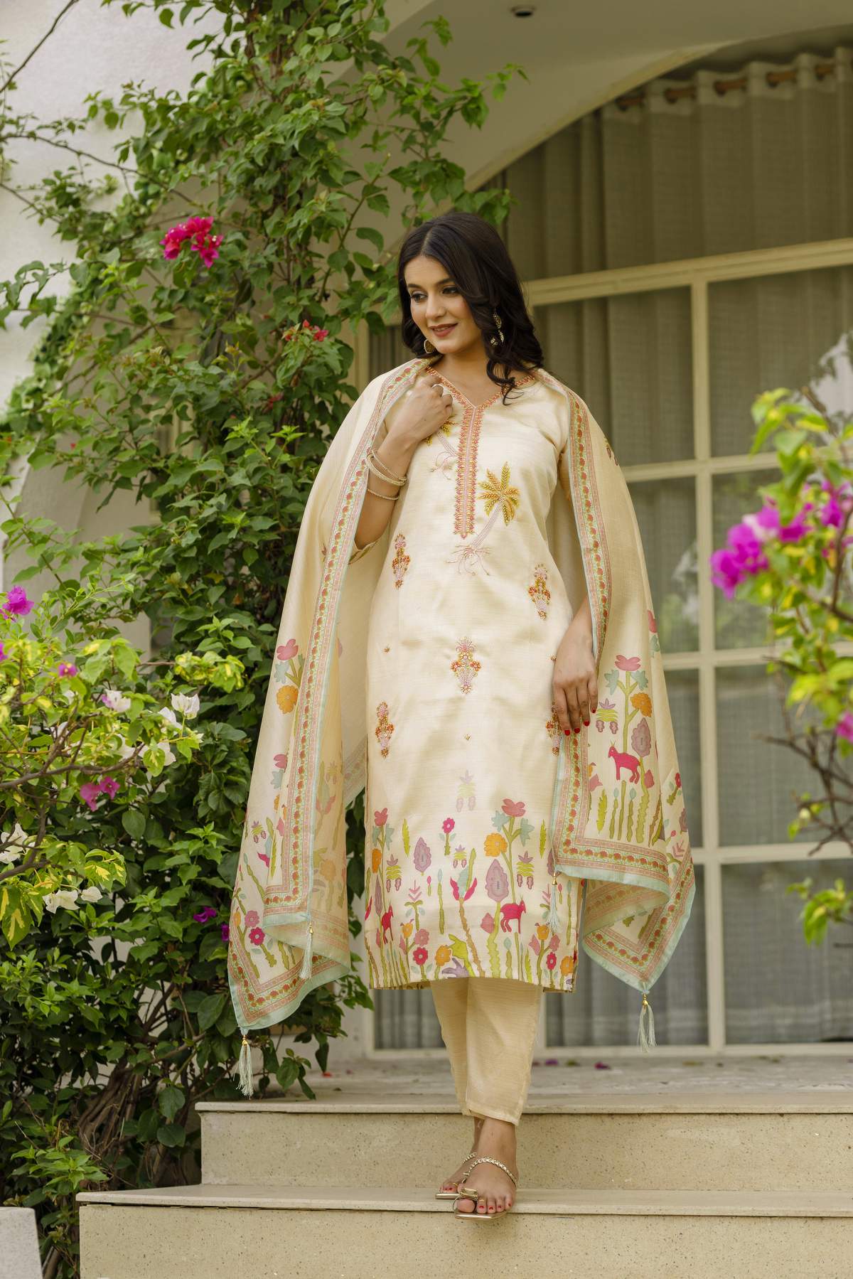 Embroidared Beads Viscose Assam Silk Kurta Set