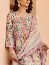 Fully Printed With Neck Pach Work Cottan Kurta Set