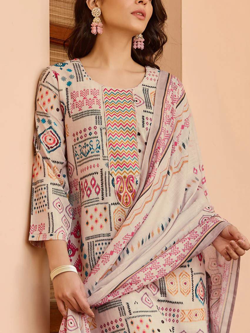 Fully Printed With Neck Pach Work Cottan Kurta Set