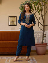 Embroidared Beads Viscose Chanderi Kurta Set