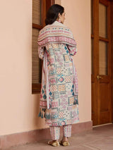 Fully Printed With Neck Pach Work Cottan Kurta Set