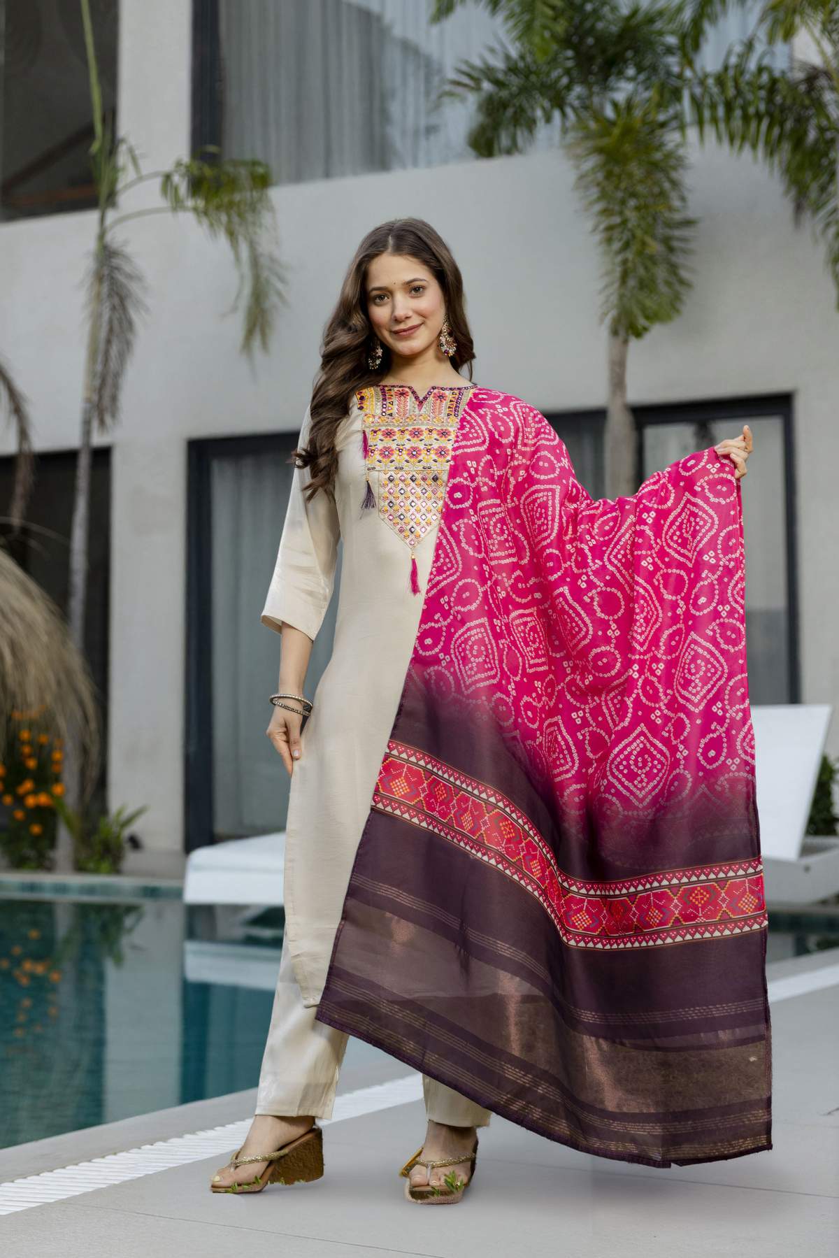 Embroidared Viscose Simmer Kurta Set