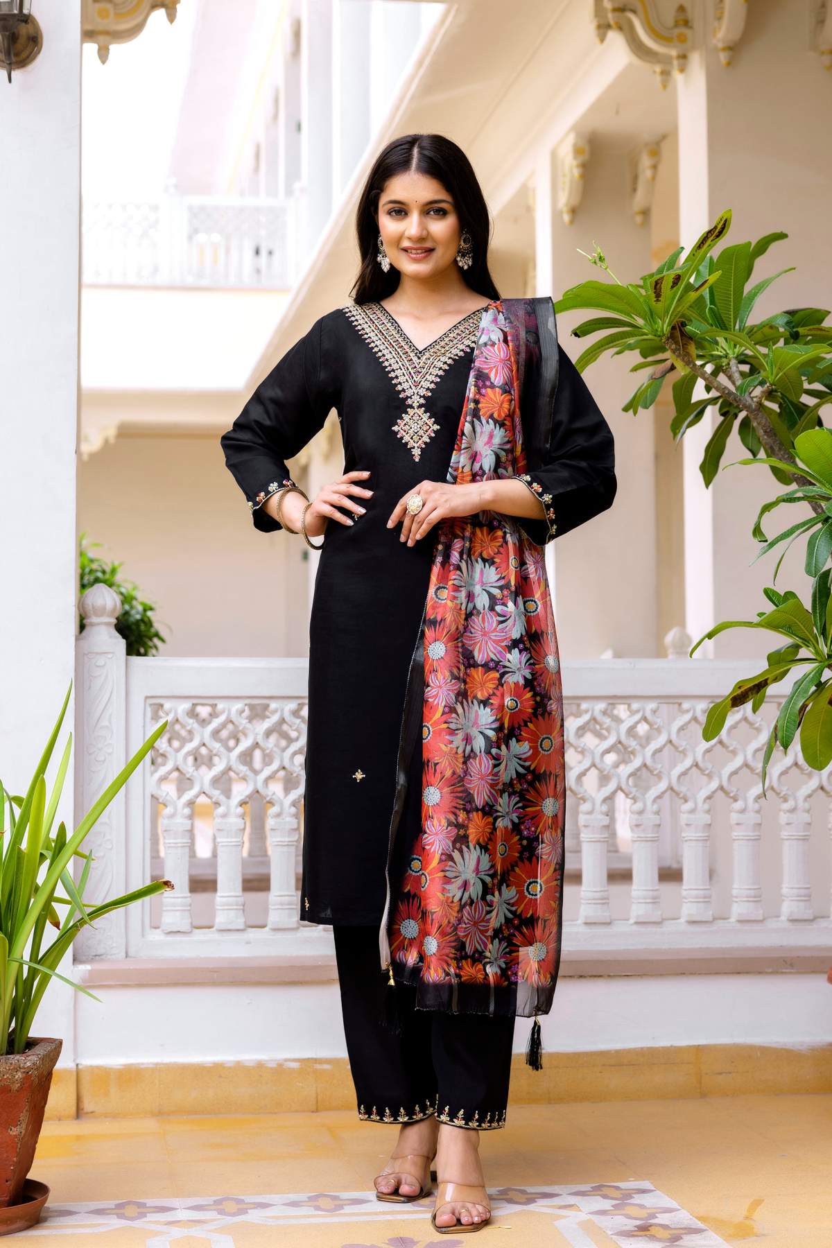 Embroidared Beads Viscose Chanderi Kurta Set