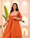 Rust Orange Thread Viscose Rayon Kurta Set with Dupatta