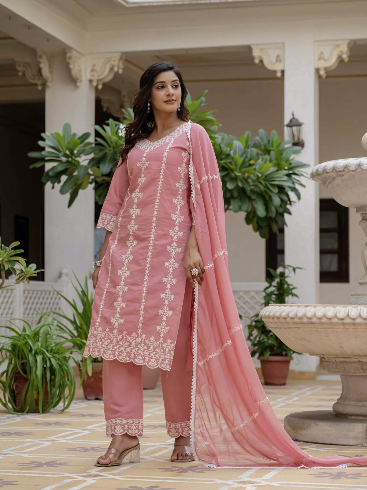 Embroidery Roman Silk With Cotton Lining Kurta Set