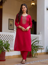 Embroidared Beads Viscose Chanderi Kurta Set
