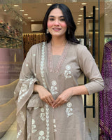 Cream Embroidared Cottan Kurta Set