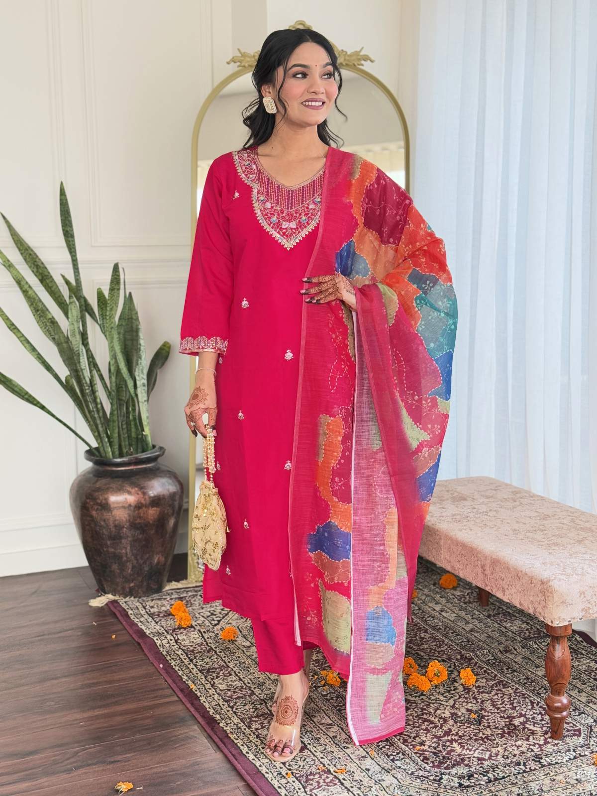 Embroidery Viscose Chanderi Kurta Set
