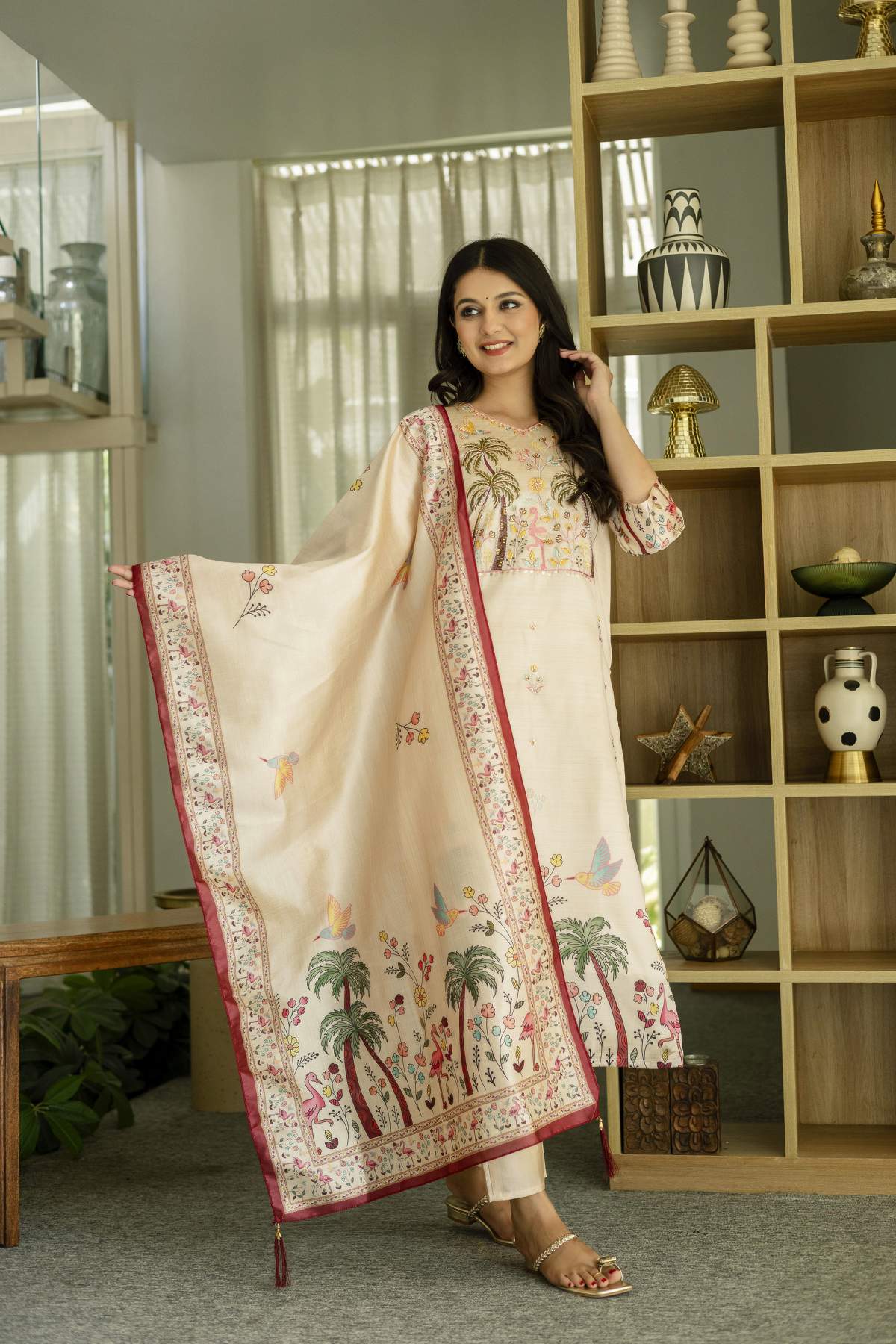 Embroidared Beads Viscose Assam Silk Kurta Set