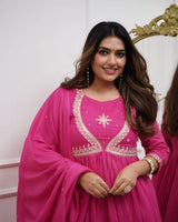Pink Embroidared Muslin Cotton (cottan Inner) Kurta Set