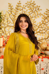 Embroidared Viscose Satin Kurta Set