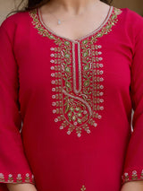 Embroidared Beads Viscose Chanderi Kurta Set