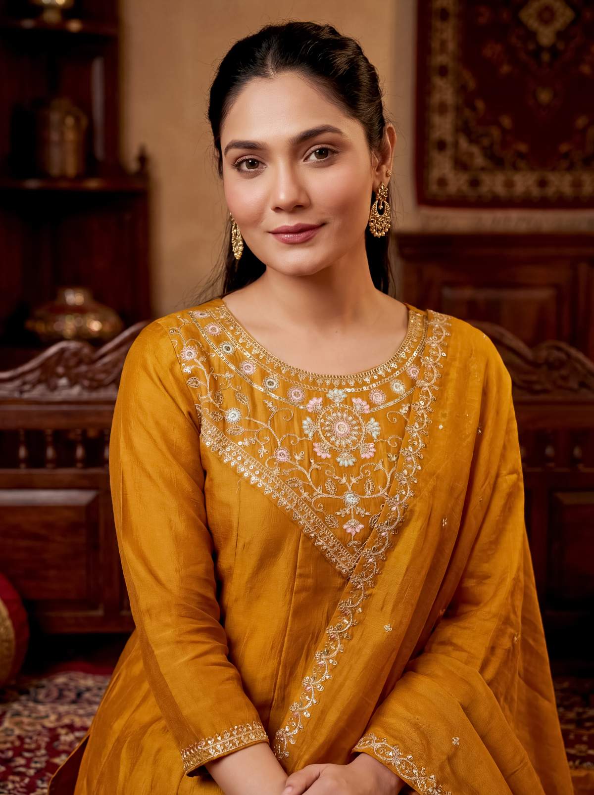 Embroidared Vichitra Silk Kurta Set