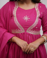 Pink Embroidared Muslin Cotton (cottan Inner) Kurta Set