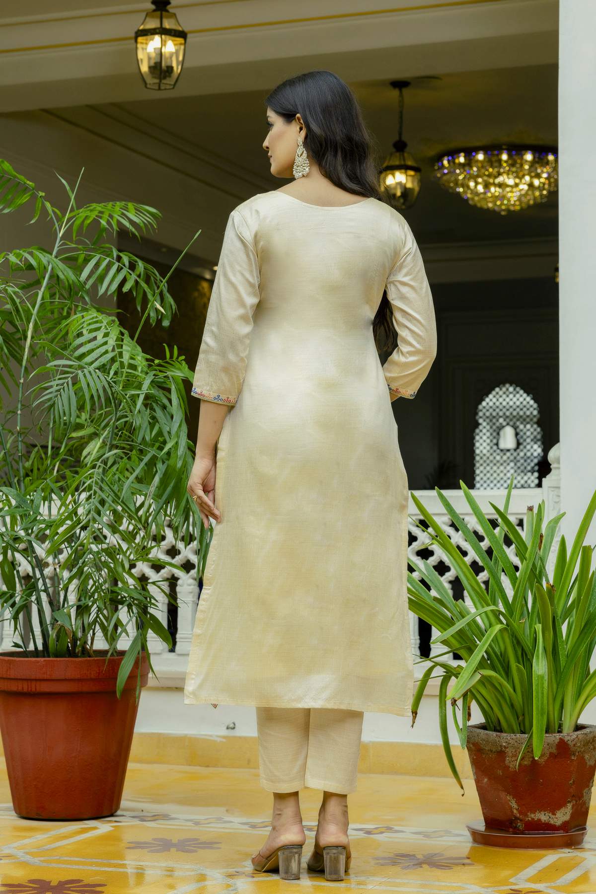 Embroidared Beads Viscose Assam Silk Kurta Set
