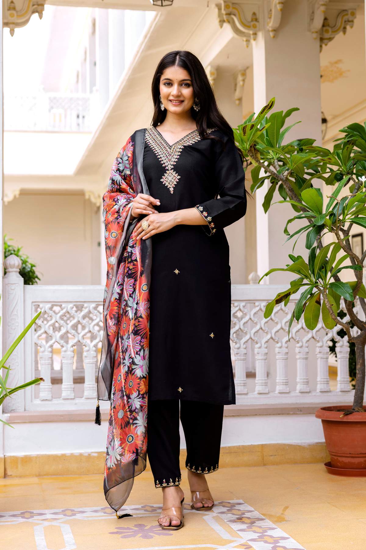 Embroidared Beads Viscose Chanderi Kurta Set