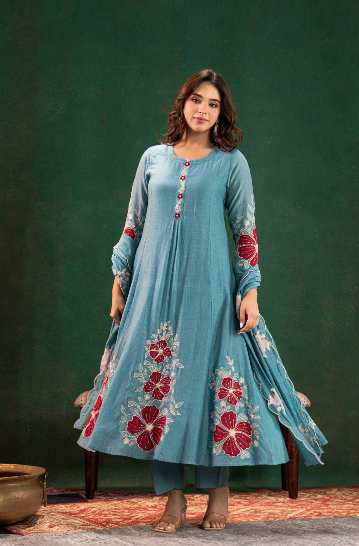 Embroidared Chanderi Silk Kurta Set