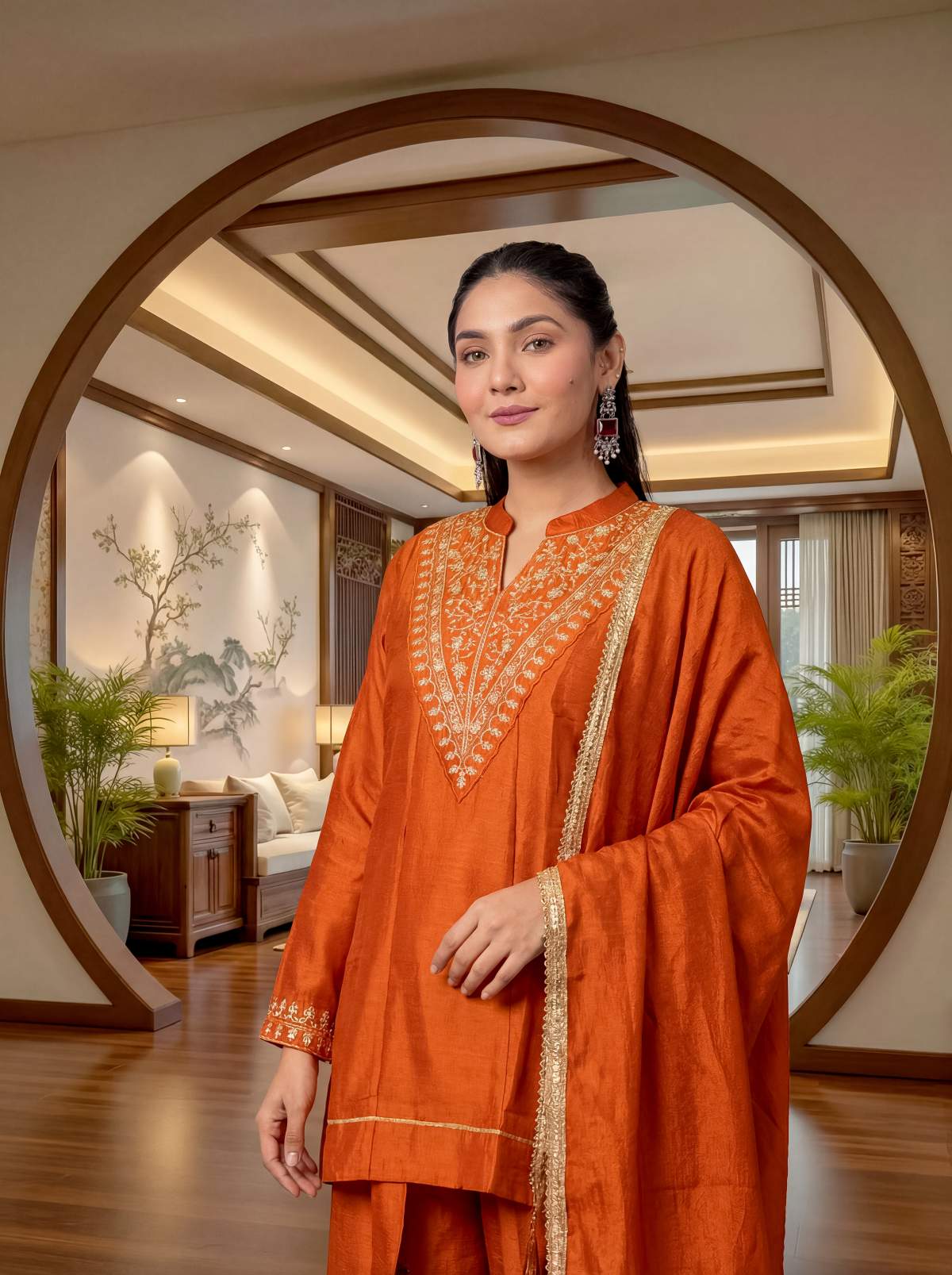 Embroidared Cp Vichitra Silk Kurta Set