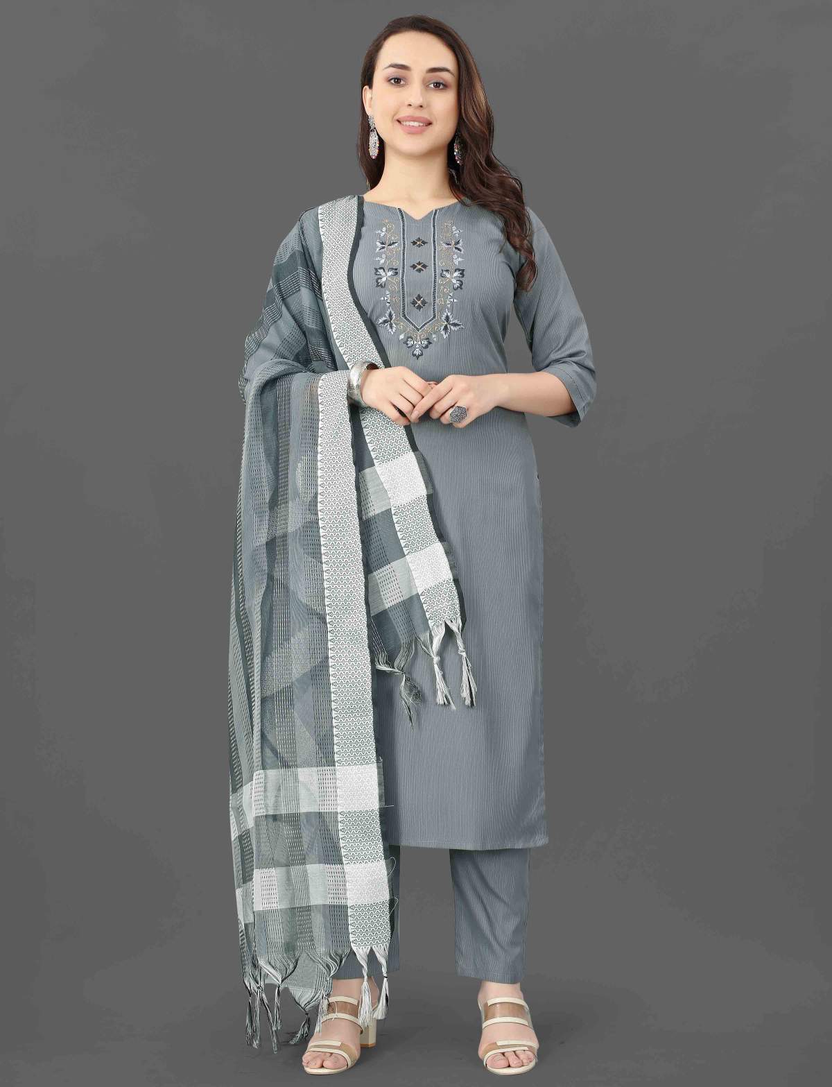 Embroidery & Mirror Work Cottan Blend Kurta Set