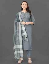 Embroidery & Mirror Work Cottan Blend Kurta Set