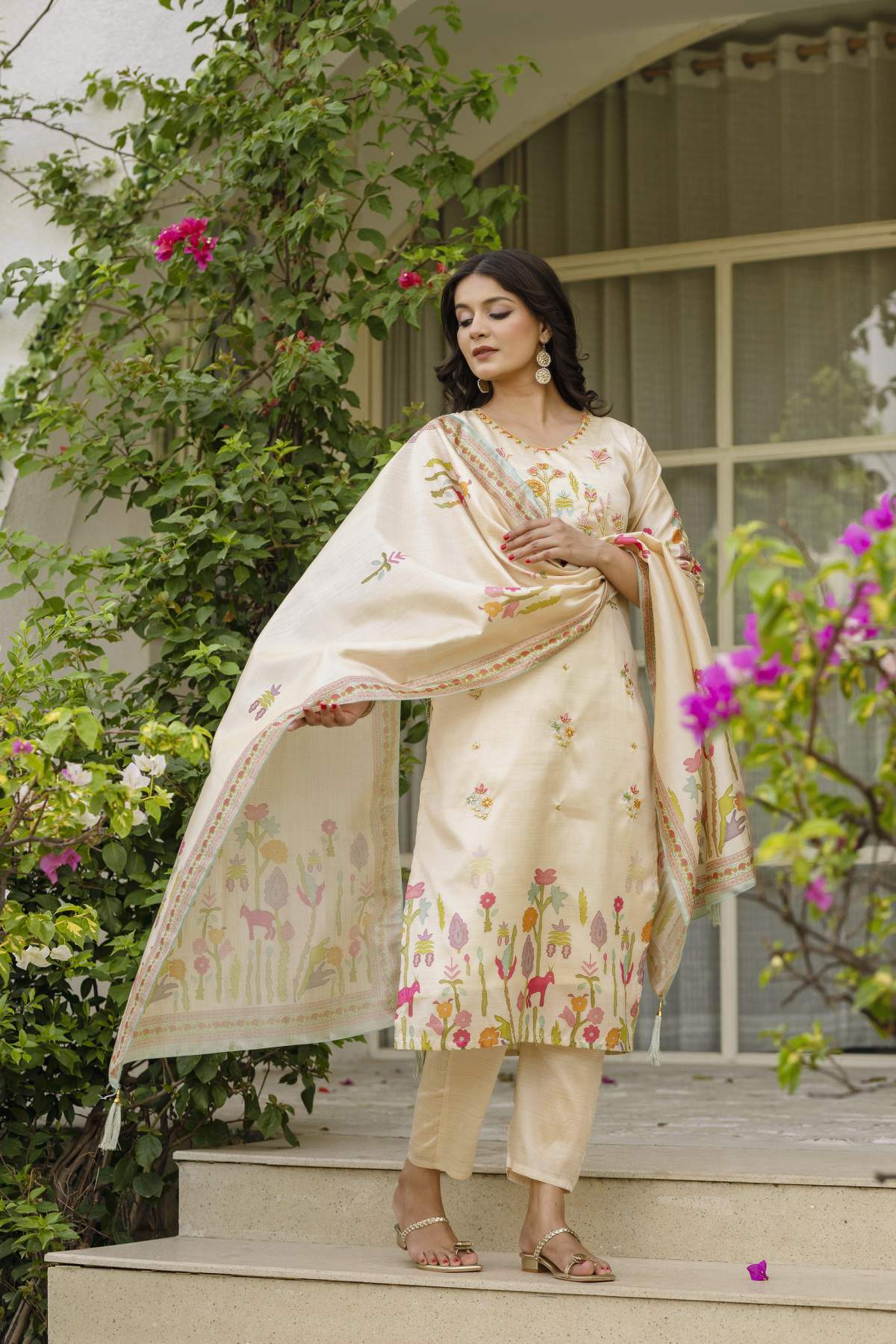 Embroidared Beads Viscose Assam Silk Kurta Set