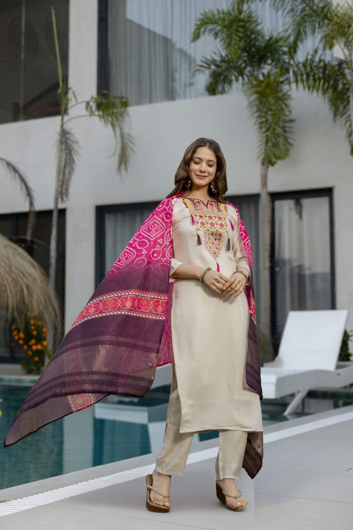 Embroidared Viscose Simmer Kurta Set