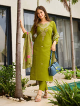 Green Embroidared Viscose Kurta Set