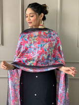 Black Thread Rayon Slub Kurta Set with Dupatta