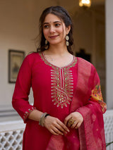 Embroidared Beads Viscose Chanderi Kurta Set
