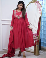 Maroon Embroidery Bsy Chinon Kurta Set