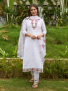 White Thread Embroidery Viscose With Cotton Lining Kurta Set with Dupatta