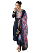 Black Thread Rayon Slub Kurta Set with Dupatta