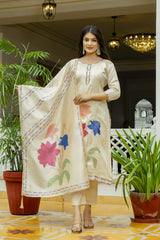 Embroidared Beads Viscose Assam Silk Kurta Set