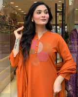Embroidery Rayon Slub Kurta Set
