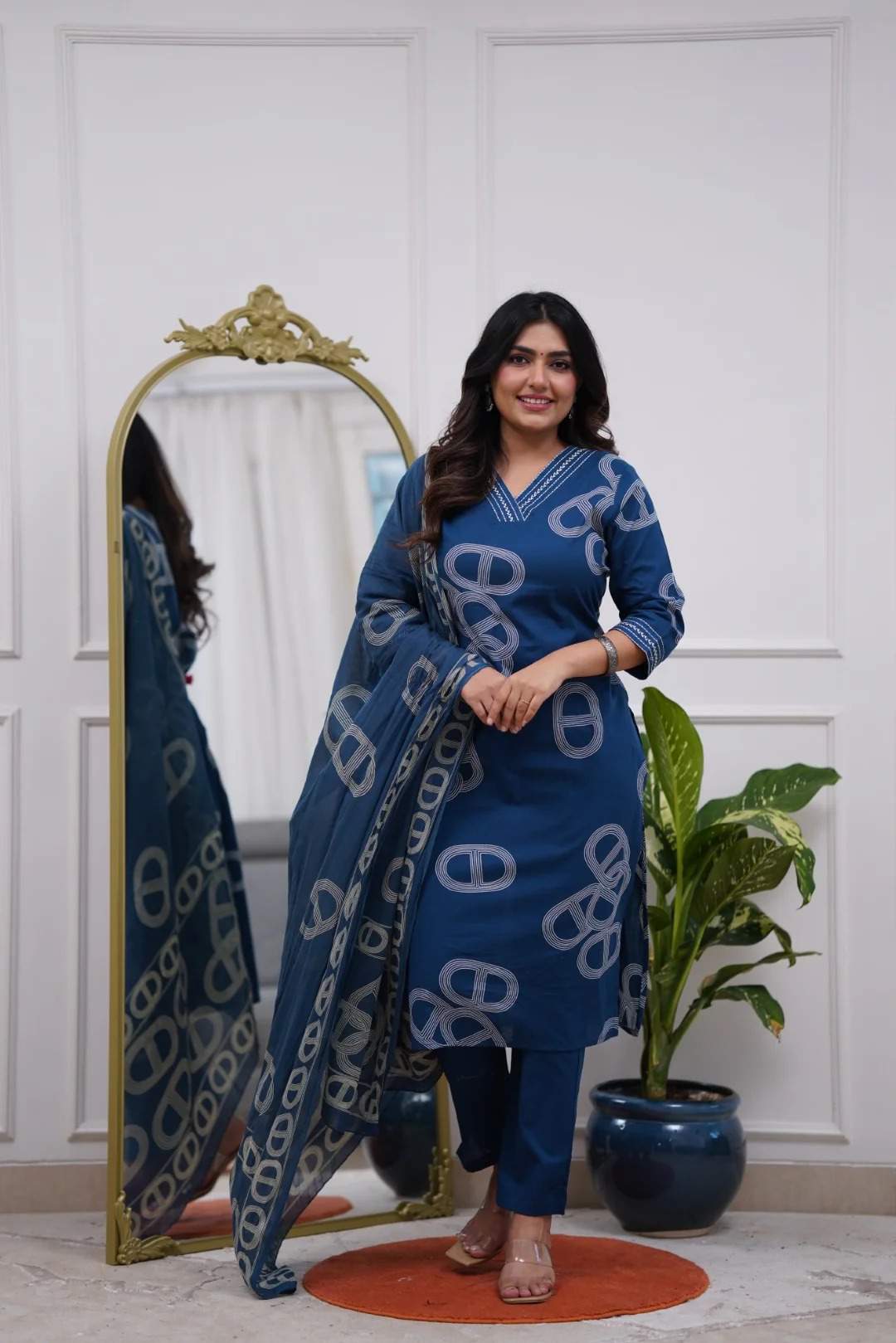 Blue Embroidared Chanderi Silk Kurta Set