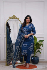 Blue Embroidared Chanderi Silk Kurta Set