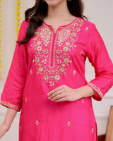 Embroidared Chanderi Kurta Set