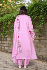 Pink Embroidared + Hand Work Chanderi Silk Kurta Set