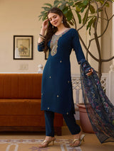 Embroidared Beads Viscose Chanderi Kurta Set