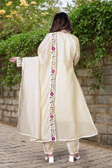 Pink Embroidared + Hand Work Chanderi Silk Kurta Set