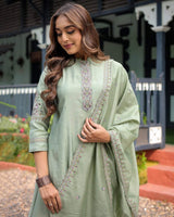 Embroidared Heavy Muslin Silk (pure Cotton Inner) Kurta Set