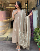 Cream Embroidared Cottan Kurta Set
