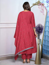 Maroon Embroidery Bsy Chinon Kurta Set