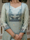 Blue Printed Jacquard Silk With Cotton Lining Kurta Set
