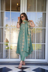 Embroidery Viscose Zari Chanderi Kurta Set