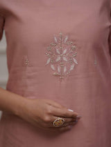 Peach Embroidery Pv Chanderi Kurta Set