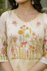 Embroidared Beads Viscose Assam Silk Kurta Set