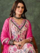 Cream Embroidared Rayon Kurta Set