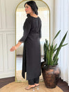 Black Embroidery Roman Silk Kurta Set
