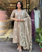 Cream Embroidared Cottan Kurta Set